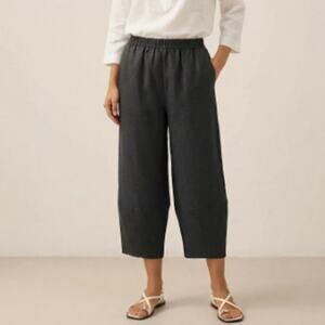 Lintico Rory 100% Linen Cropped Lantern Pants Size M Black Minimalist Lagenlook